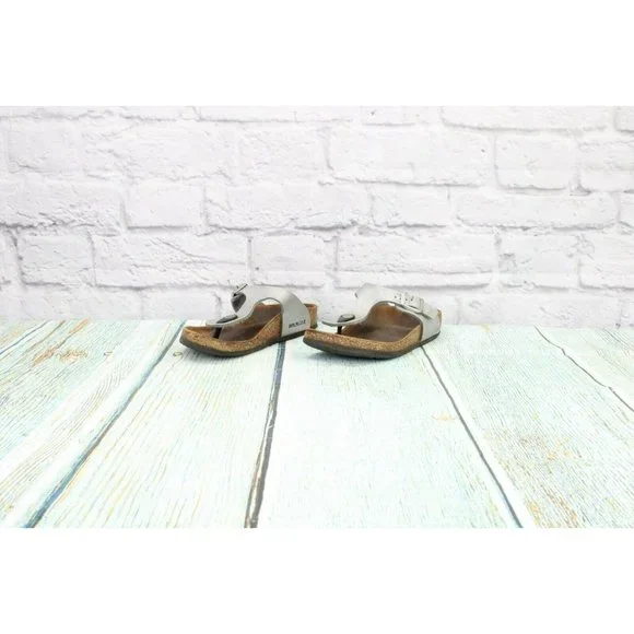 Birkenstock Silver Leather Slip On T-Strap Thong Flip Flop Size 5 - Picture 2 of 9